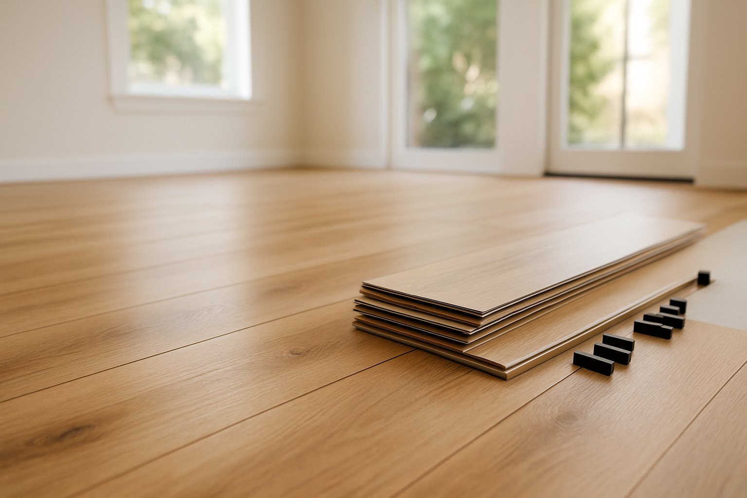 Piso de vinil tipo madera recién instalado en una sala